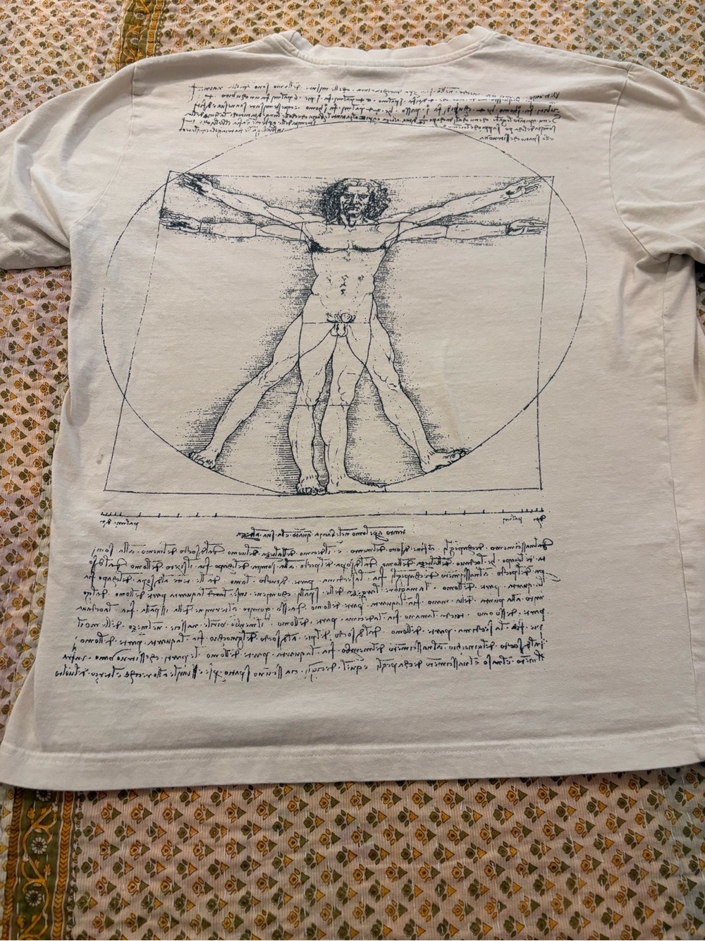 Men's White Short-Sleeve Graphic Tee with Vitruvian Man Print